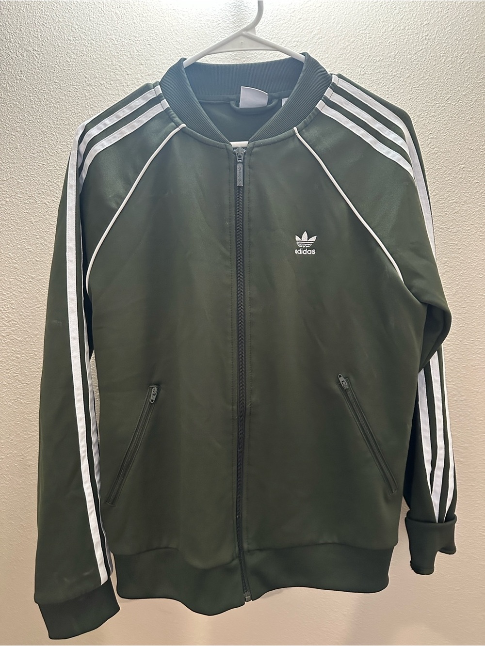 adidas Olive Green Track Jacket and Pants with White Stripes - Picture 2 of 5